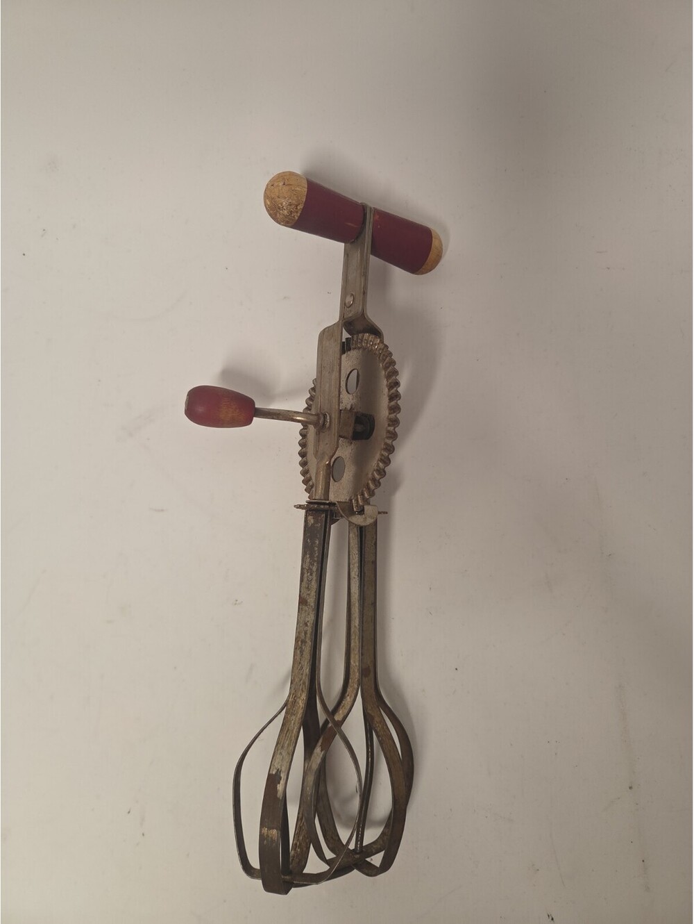 Vintage RED A&J High Speed Super Center Drive Egg Beater Hand Crank Whip Mixer